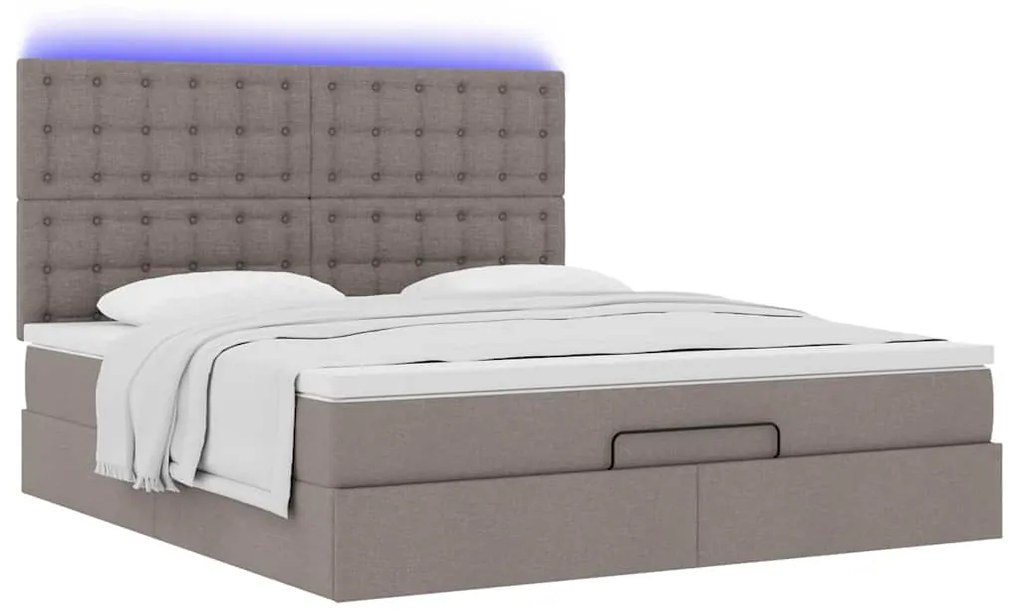 vidaXL Οθωμανικό κρεβάτι με στρώμα & LEDs Taupe 180x200cm ύφασμα