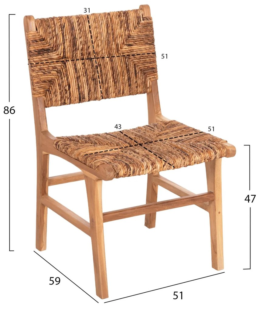 Καρέκλα C9399.11 Ξύλο Teak με Ψάθινη πλάτη και κάθισμα σε Φυσικό 51x60,5x88Yεκ. 51x60.5x88 εκ.