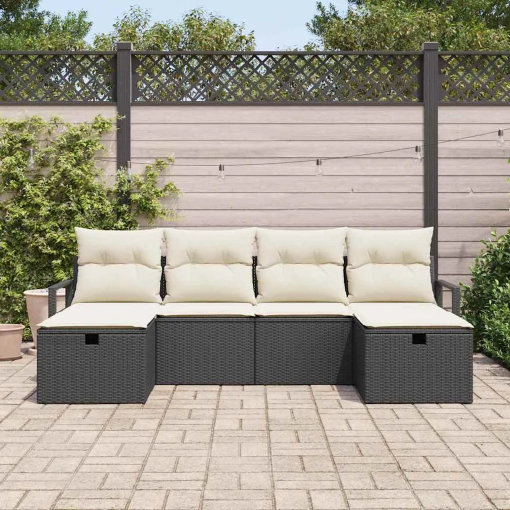 vidaXL Σετ Καναπέ Κήπου 6 pcs Μαύρο και κρεμ 230 x 117 x 85 εκ.