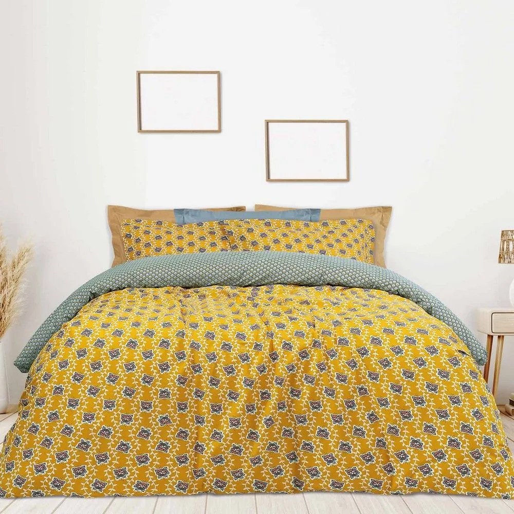 Σεντόνια Casual 5402 Με Λάστιχο (Σετ 3τμχ) Ocher-Light Blue Das Home Μονό 120x235cm Cotton-Polyester