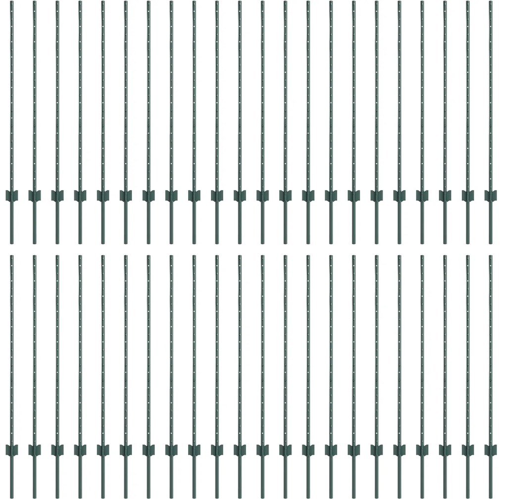 vidaXL Ασημένιοι Πόλοι Φράχτη 44 pcs Πράσινο
