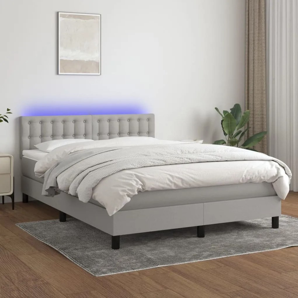 Κρεβάτι Boxspring με Στρώμα &amp; LED Αν.Γκρι 140x200 εκ Υφασμάτινο