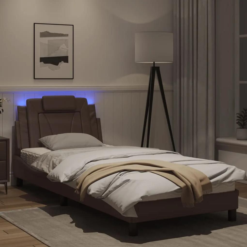 vidaXL Πλαίσιο Κρεβατιού με LED Καφέ 90x200 εκ. Συνθετικό Δέρμα