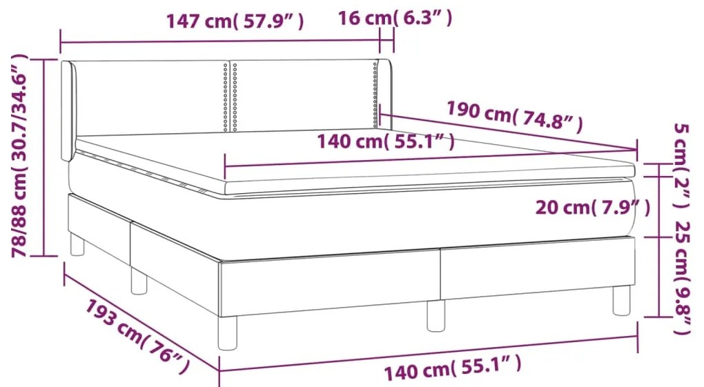 Κρεβάτι Boxspring με Στρώμα Μαύρο 140x190εκ.από Συνθετικό Δέρμα - Μαύρο