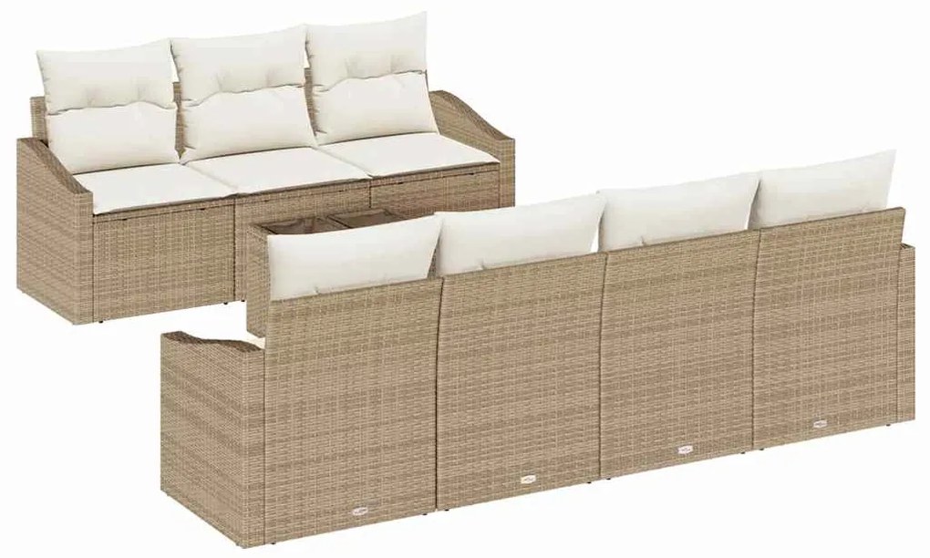 vidaXL Σετ Καναπέ με μαξιλάρι 8 pcs Μπεζ και Κρέμα συνθετικό ρατάν