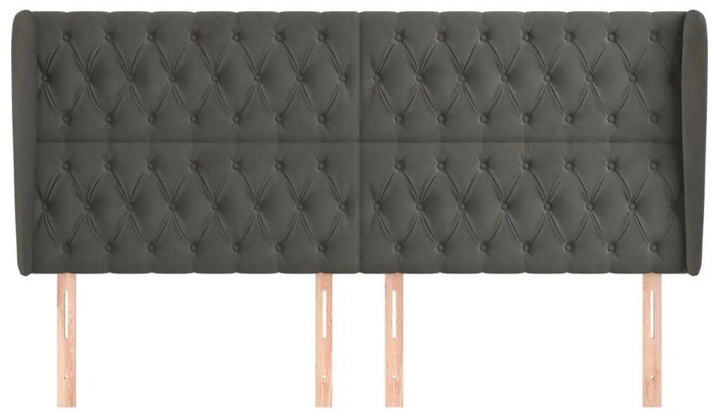 Κεφαλάρι με Πτερύγια Σκούρο Γκρι 183x23x118/128 εκ. Βελούδινο - Γκρι
