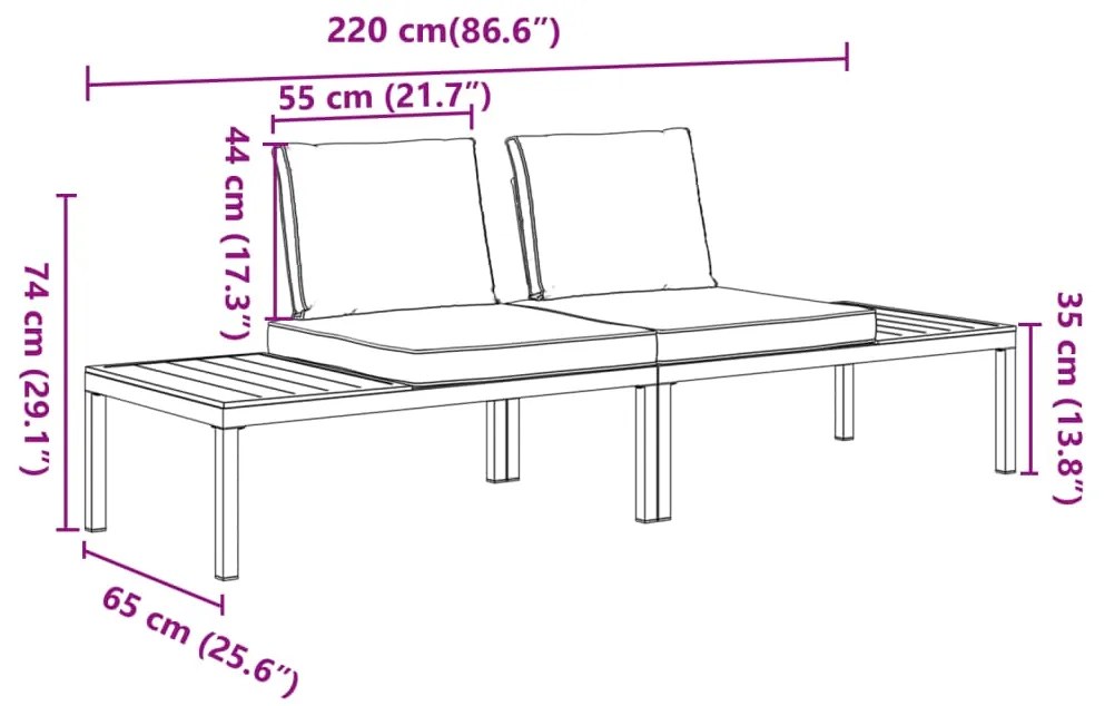 vidaXL Σαλόνι Κήπου Σετ 2 Τεμαχίων με Μαξιλάρια Μαύρο Αλουμίνιο