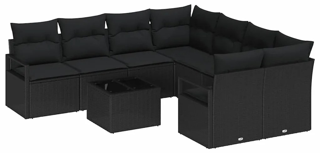 vidaXL Σετ Καναπέ Κήπου 9 pcs Μαύρο 55 x 55 x 37 εκ συνθετικό ρατάν