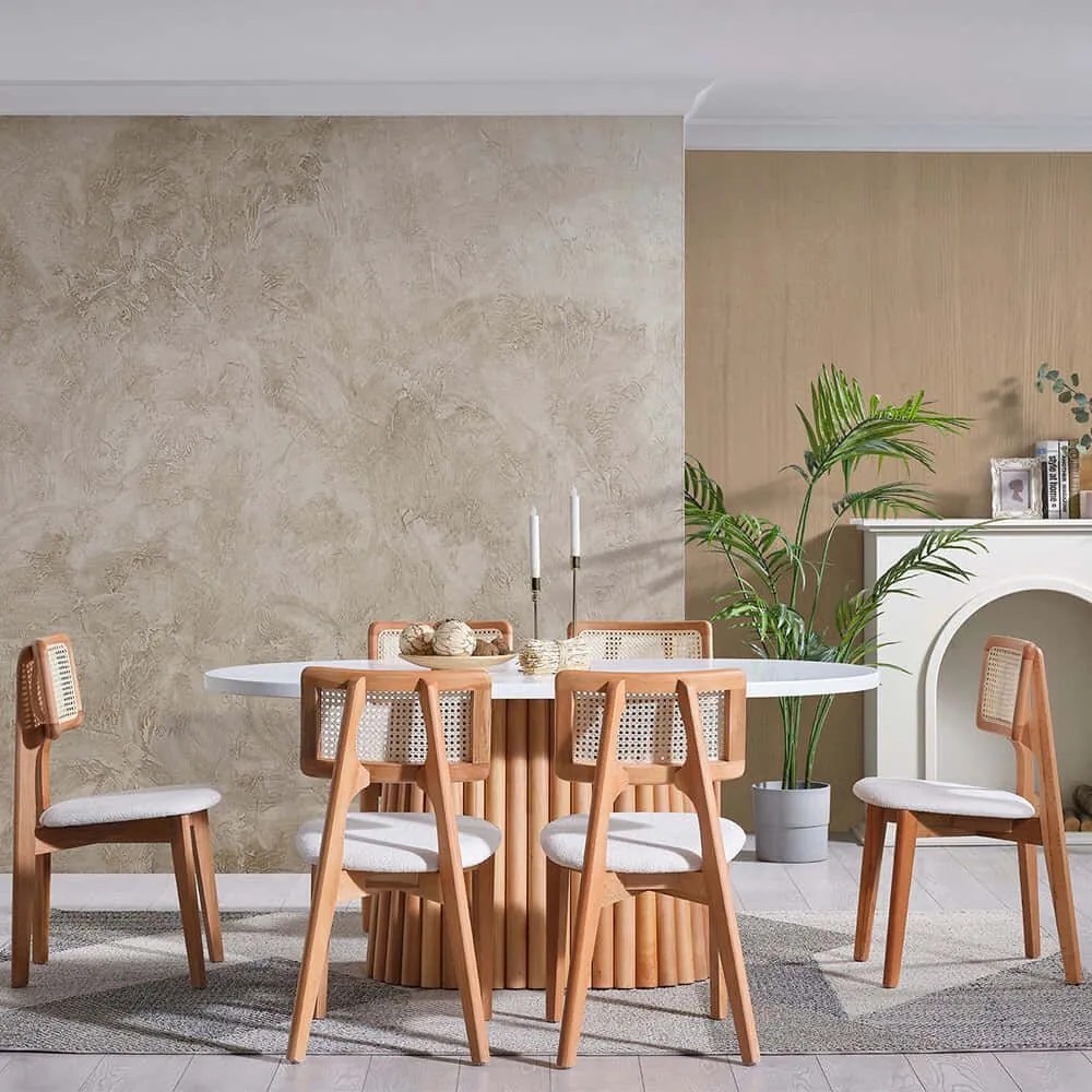 Τραπεζαρία Pera (Σετ 7Τμχ) 117FRF1509 170x90x75cm White-Natural 6 Θέσεων Mdf, Wood