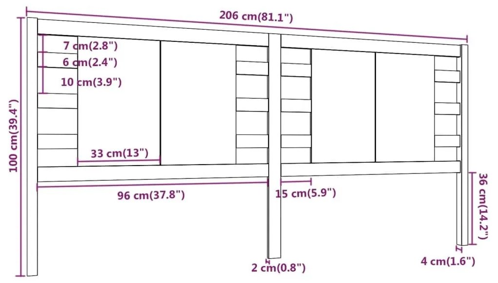 Κεφαλάρι Κρεβατιού Γκρι 206 x 4 x 100 εκ. από Μασίφ Ξύλο Πεύκου - Γκρι