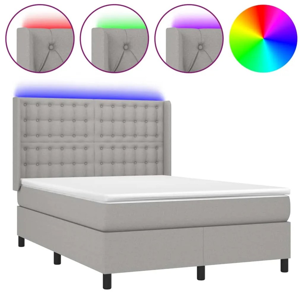 vidaXL Κρεβάτι Boxspring με Στρώμα &amp; LED Αν.Γκρι 140x190εκ. Υφασμάτινο