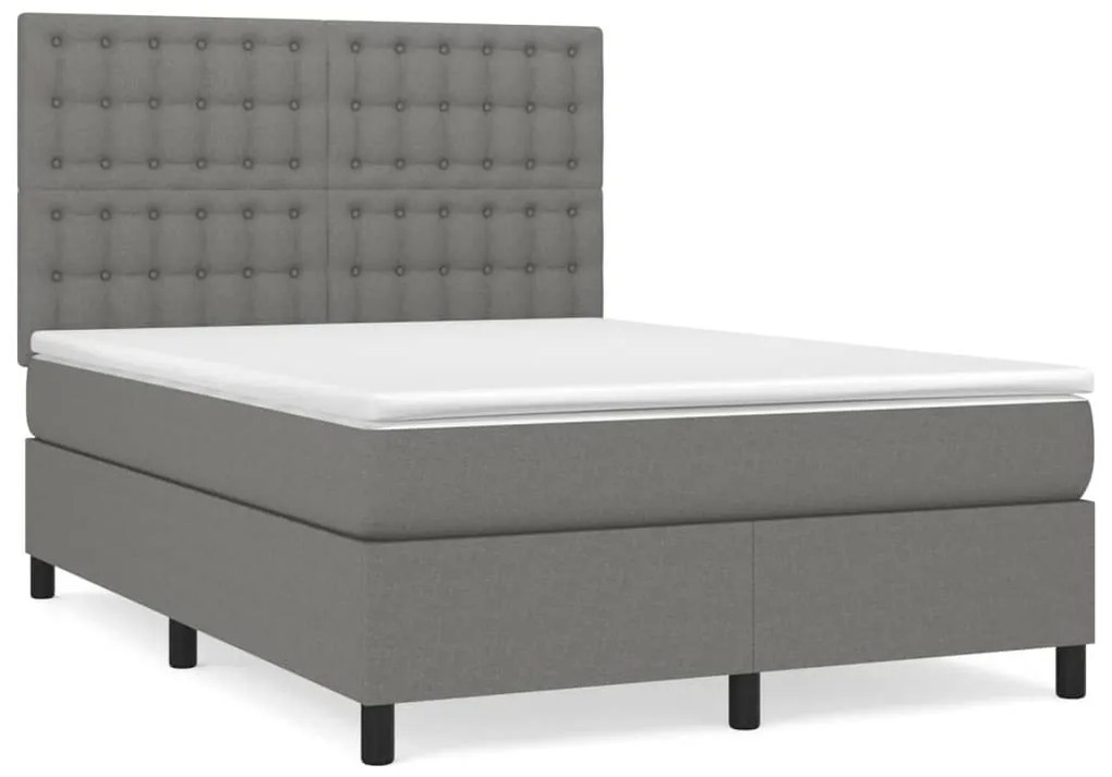 Κρεβάτι Boxspring με Στρώμα Σκούρο Γκρι 140x190 εκ. Υφασμάτινο - Γκρι