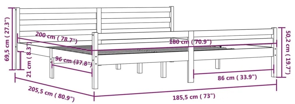 Πλαίσιο Κρεβατιού Λευκό 180 x 200 εκ. Μασίφ Ξύλο Super King - Λευκό