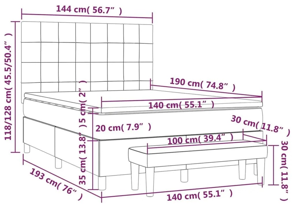 Κρεβάτι Boxspring με Στρώμα Κρεμ 140x190 εκ. Υφασμάτινο - Κρεμ