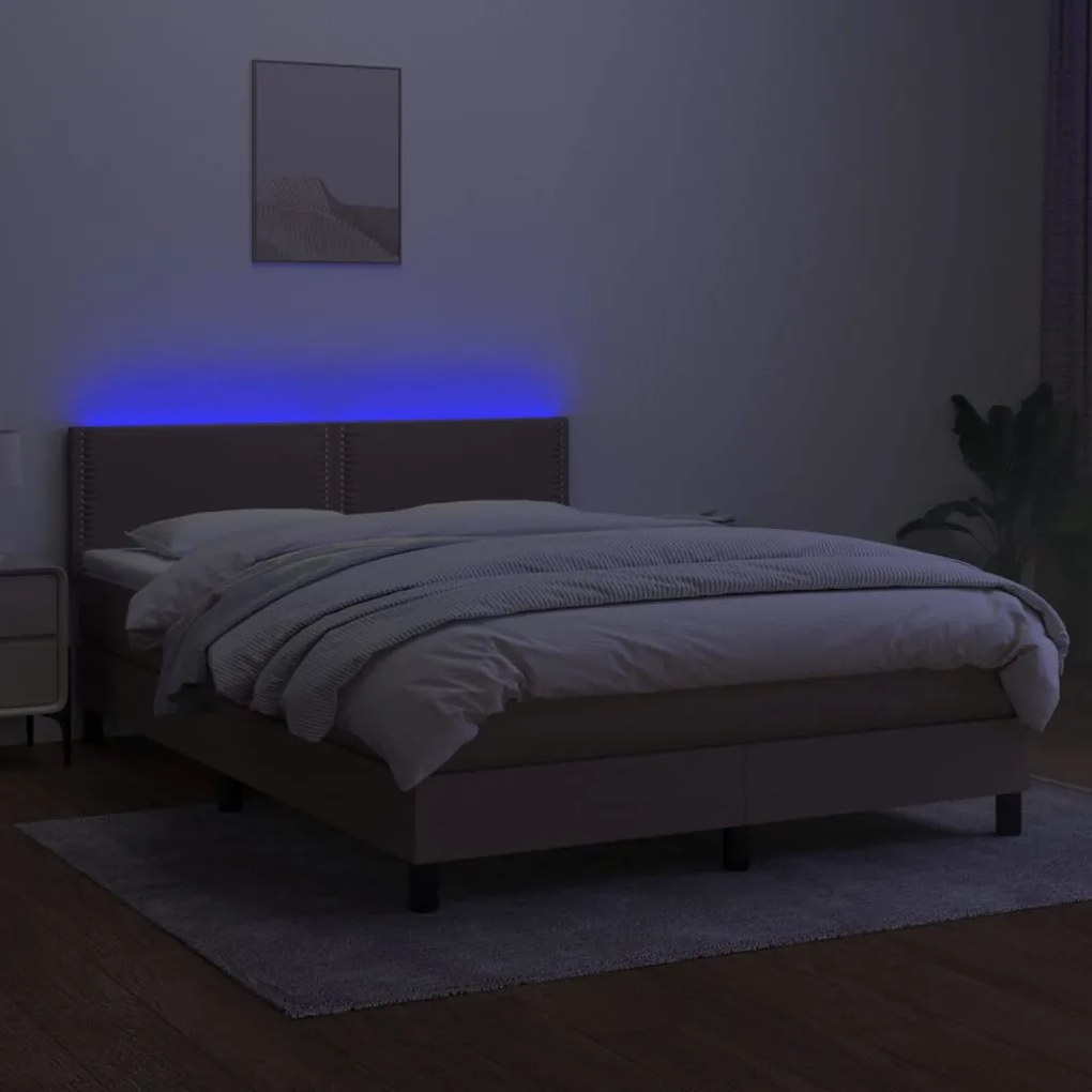 Κρεβάτι Boxspring με Στρώμα &amp; LED Taupe 140x190 εκ. Υφασμάτινο - Μπεζ-Γκρι