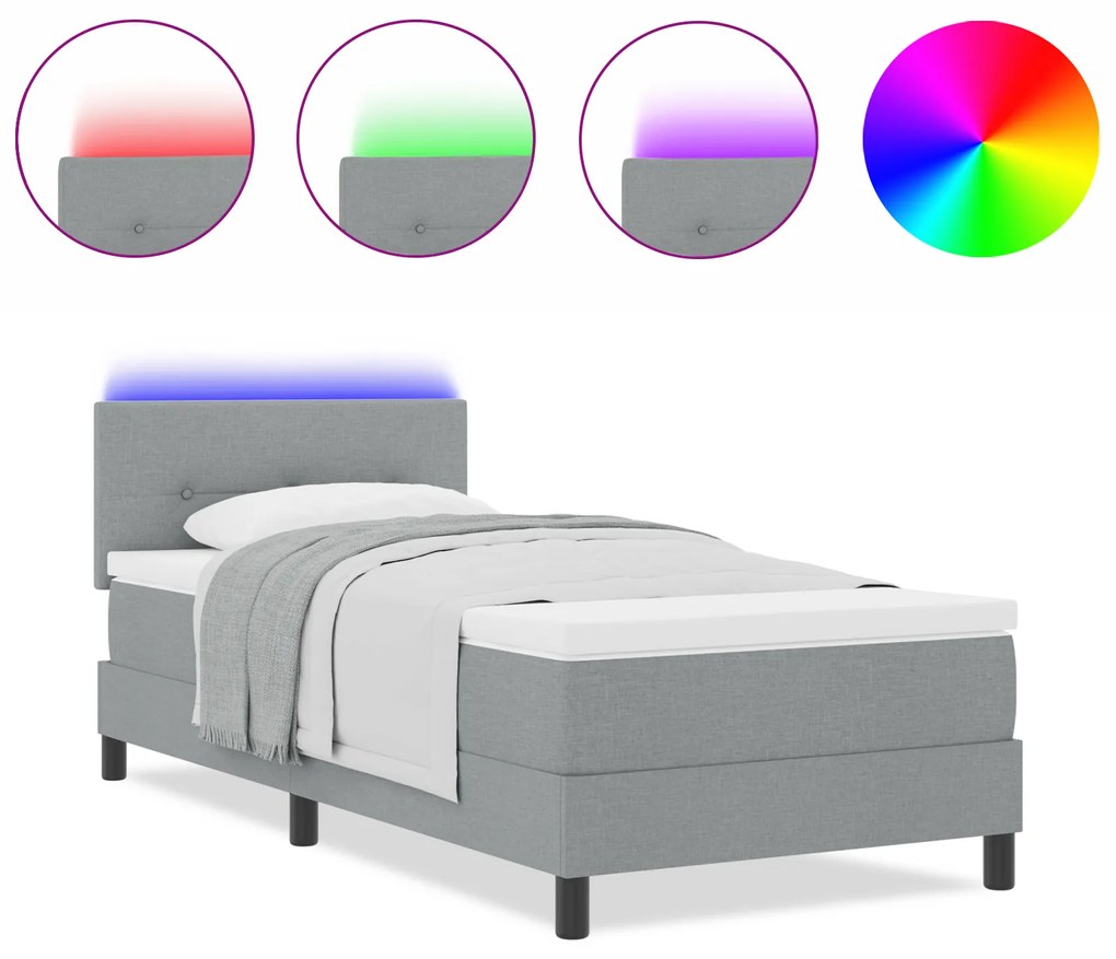 vidaXL Κρεβάτι με Στρώμα & LED Φωτισμό Γκρι 90x190 εκ. Υφάσματος