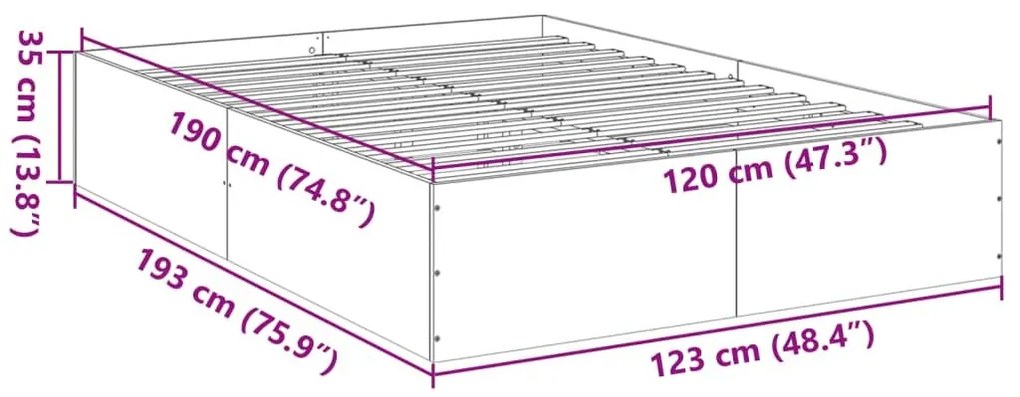 Πλαίσιο Κρεβατιού Γκρι Σκυροδέματος 120x190 εκ. Επεξεργ. Ξύλο - Γκρι