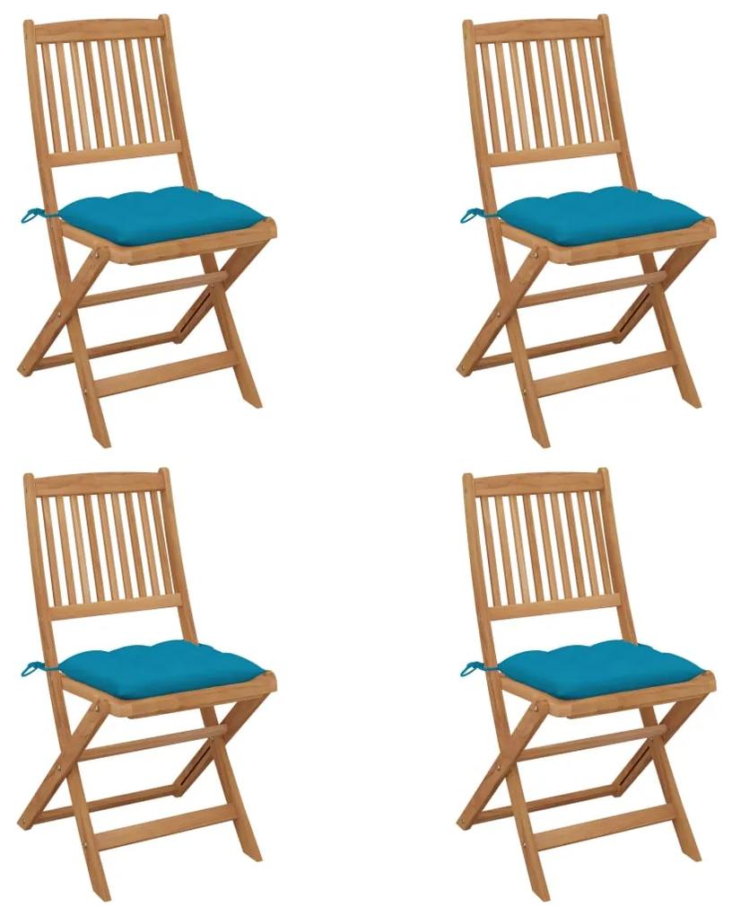 vidaXL Καρέκλες Κήπου Πτυσσόμενες 4 τεμ Μασίφ Ξύλο Ακακίας & Μαξιλάρια