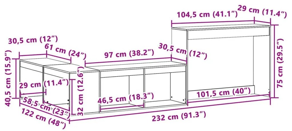 Κομοδίνο με Γραφείο Λευκό 232x122x75 εκ. από Μασίφ Ξύλο Πεύκου - Λευκό