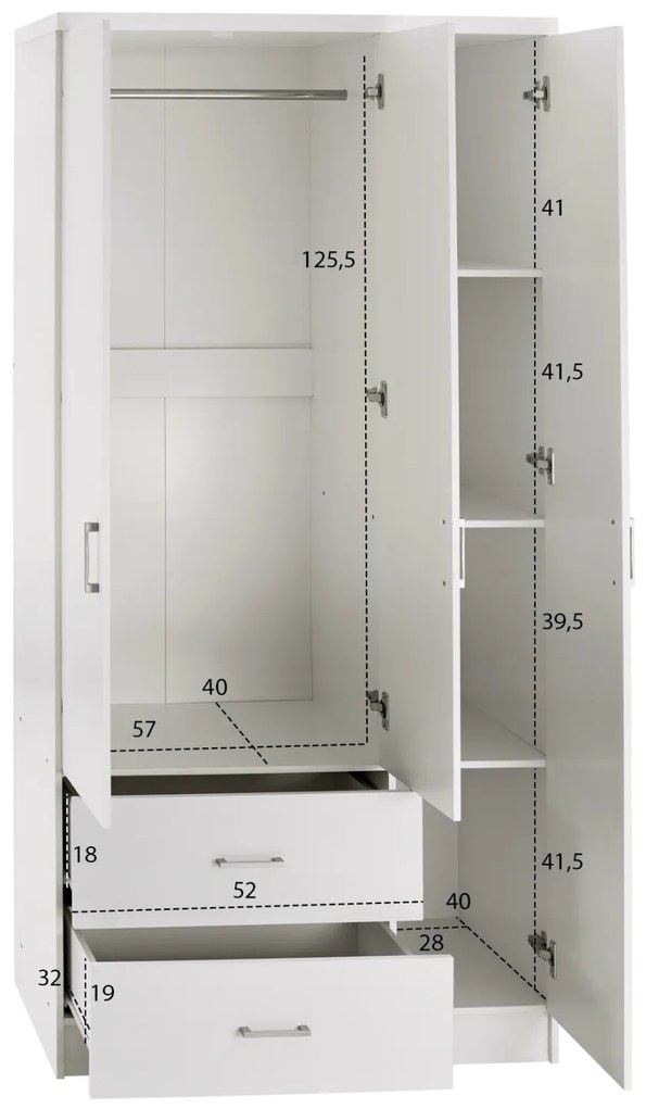 ΝΤΟΥΛΑΠΑ 3ΦΥΛΛΗ ME 2 ΣΥΡΤΑΡΙΑ CAESAR HM340.05 ΛΕΥΚΗ 89x42,5x181 εκ.