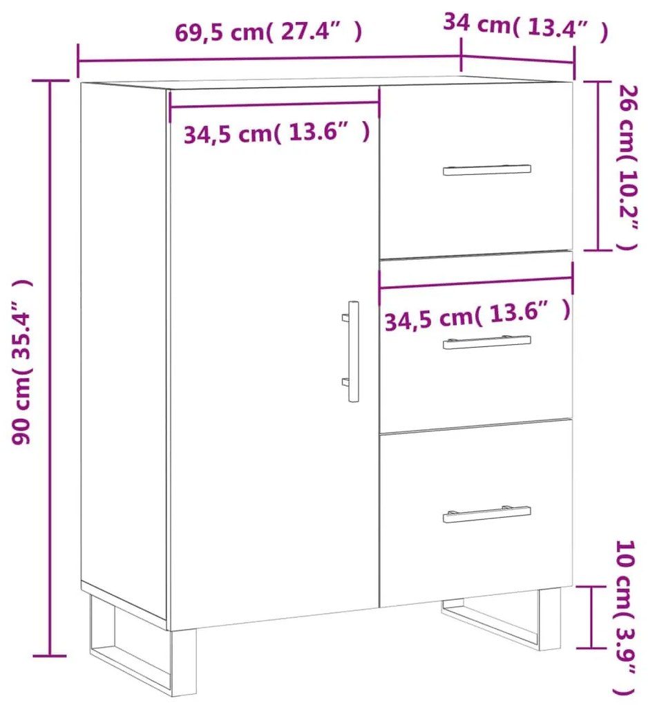 Ντουλάπι Λευκό 69,5 x 34 x 90 εκ. από Επεξεργασμένο Ξύλο - Λευκό