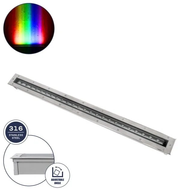 Χωνευτό Φωτιστικό Wall Washer Δαπέδου LED RGBW UNDERGROUND-PASSAGGIO 90197 Globostar-90197-Ασημί 90197