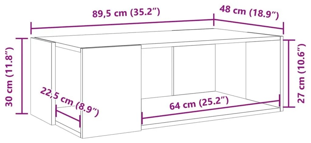 Τραπέζι Σαλονιού Καφέ Δρυς 89,5x48x30 εκ. Επεξεργασμένο Ξύλο - Καφέ