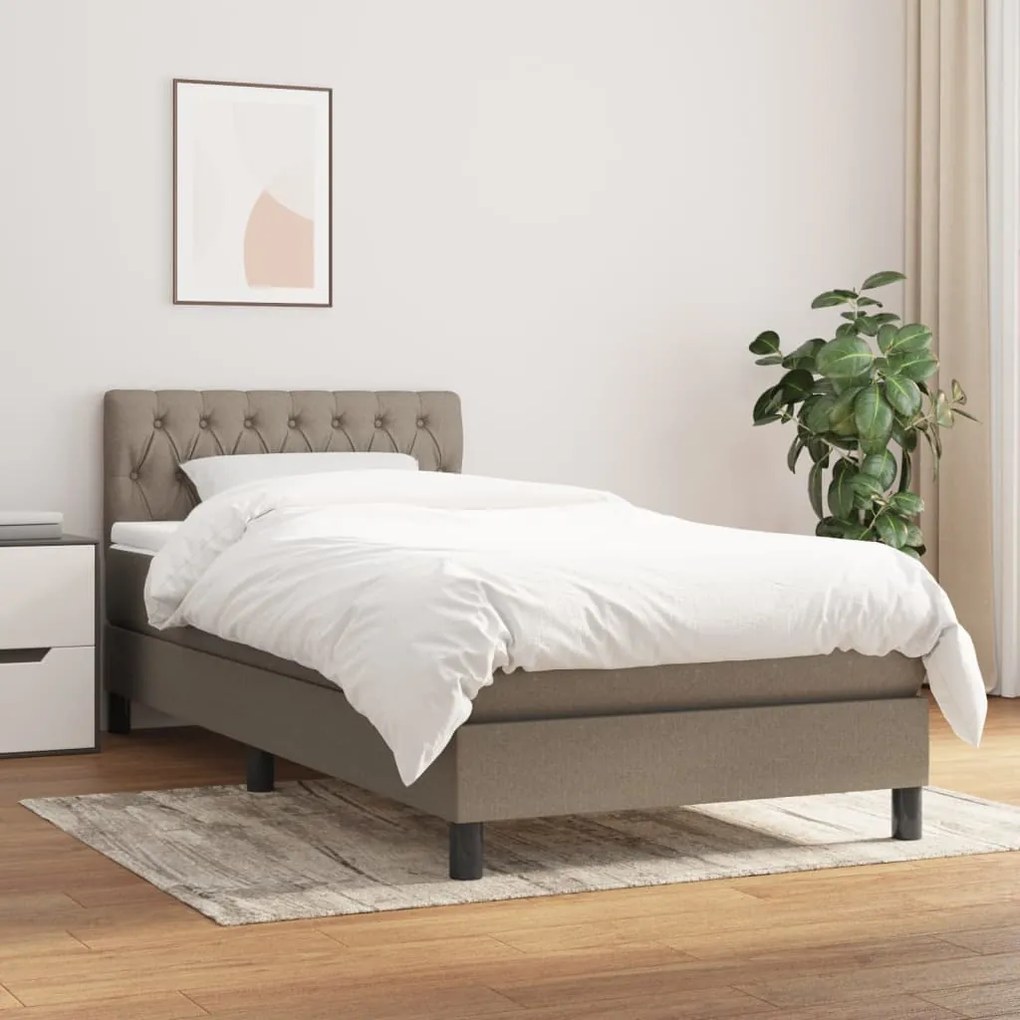 Κρεβάτι Boxspring με Στρώμα Taupe 90x200 εκ. Υφασμάτινο - Μπεζ-Γκρι