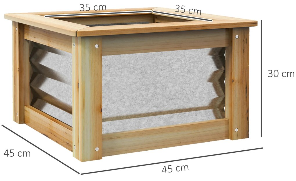 Outsunny Υπερυψωμένο παρτέρι, αυτόματης αποστράγγισης, ανοιχτός πάτος, μέταλλο+ξύλο, 45 x 45 x 30cm