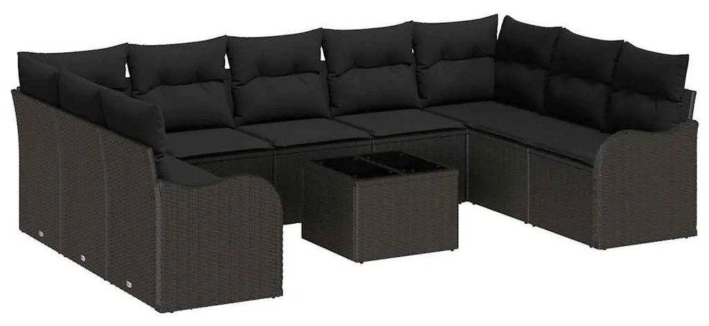 vidaXL Σετ Καναπέ Κήπου με μαξιλάρι 10 pcs Μαύρο Πολυ ράταν