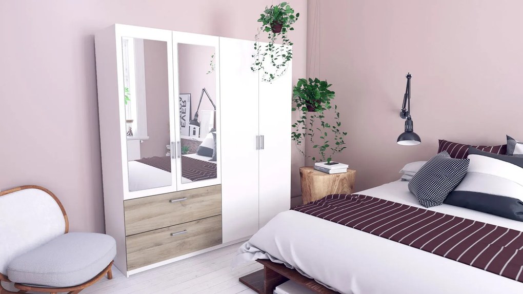 Ντουλάπα Coben τετράφυλλη-Δρυς - Λευκό