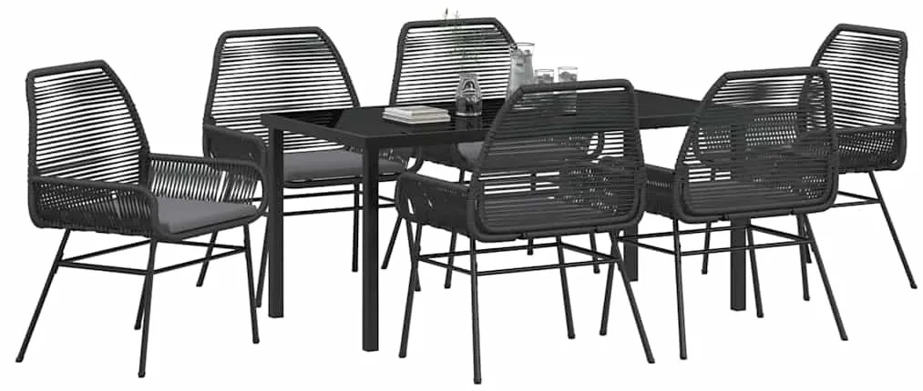 vidaXL Σέτ φαγητού για κήπο 7 pcs Μαύρο συνθετικό ρατάν