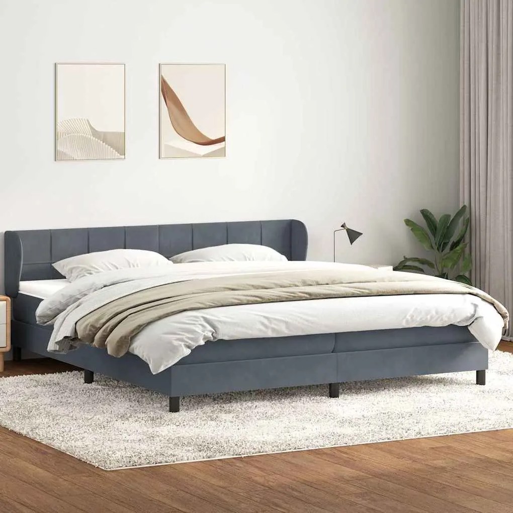 Box Spring Κρεβάτι με στρώματα Σκούρο γκρι 180x220 cm Βελούδινο - Γκρι