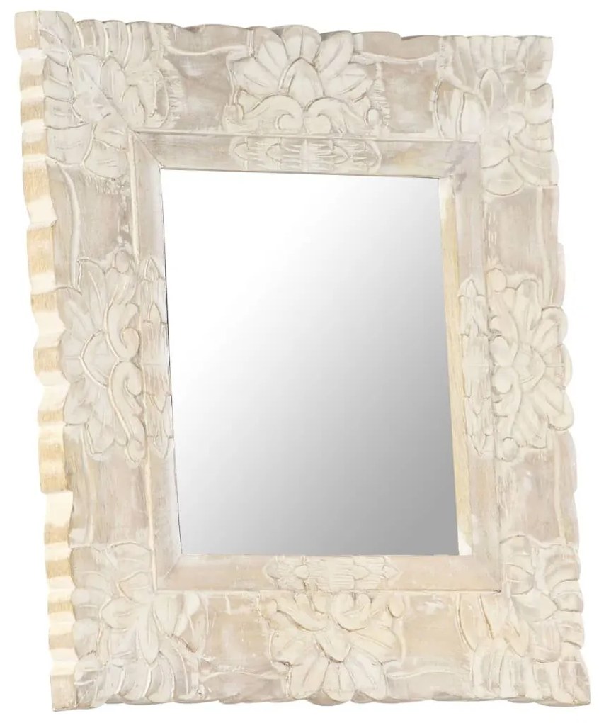 Καθρέφτης Λευκός 50 x 50 εκ. από Μασίφ Ξύλο Μάνγκο - Λευκό