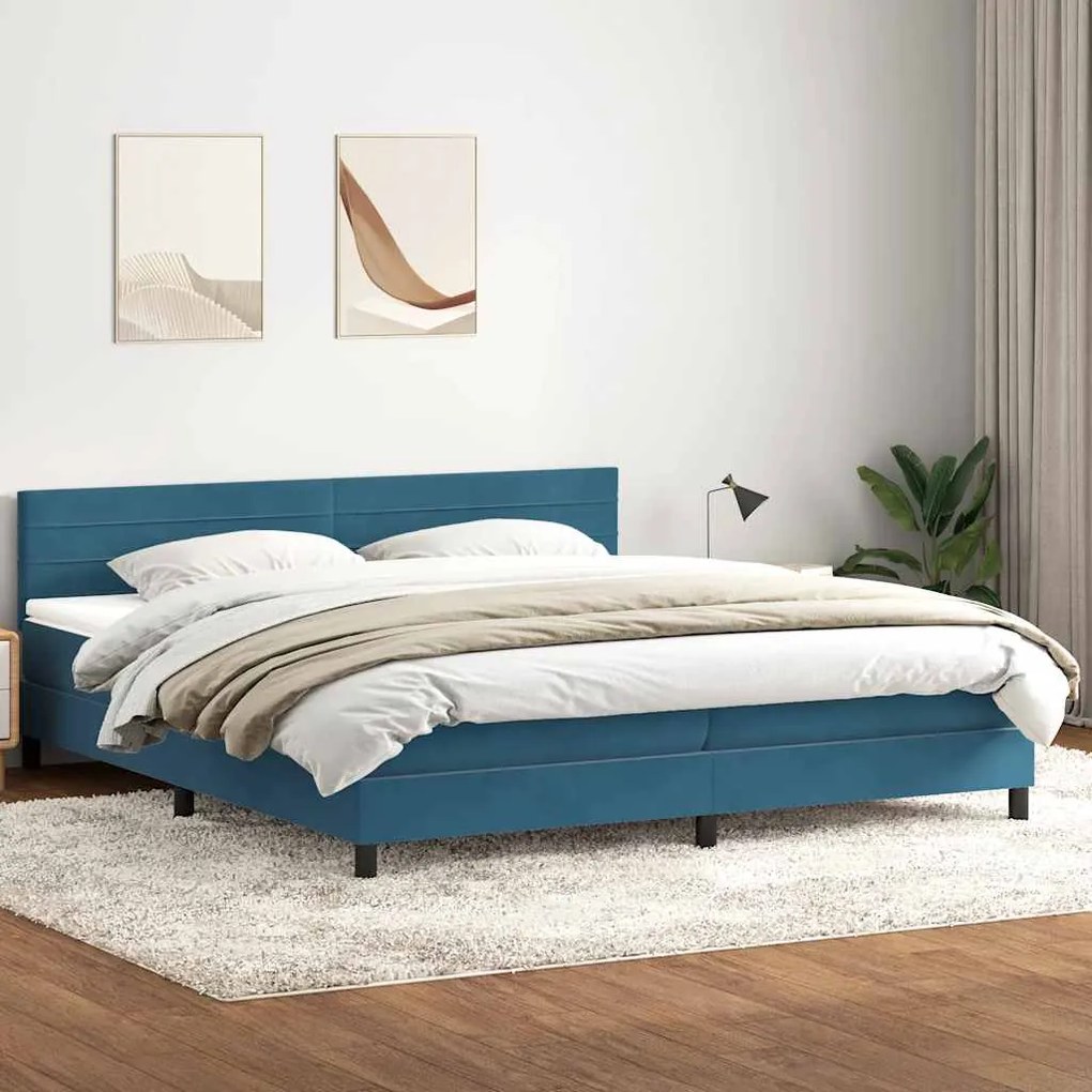 vidaXL Κρεβάτι Boxspring με Στρώμα Σκούρο Μπλε 200x220 εκ. Βελούδινο