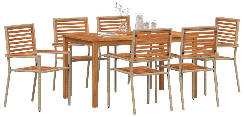 vidaXL Σετ Δείπνου Κήπου 7 pcs Μπεζ 140 x 80 x 74 cm Ξύλο & Μέταλλο
