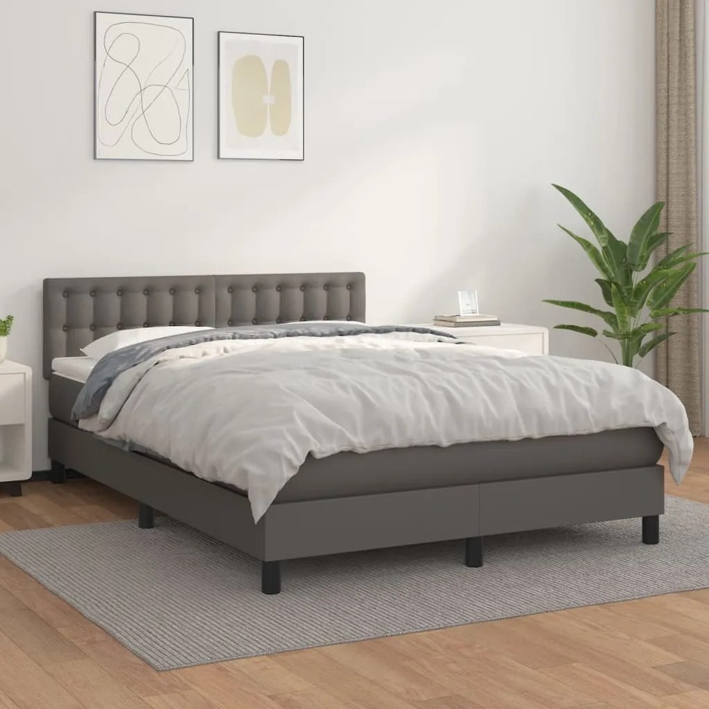 vidaXL Κρεβάτι Boxspring με Στρώμα Γκρι 140x200εκ. από Συνθετικό Δέρμα