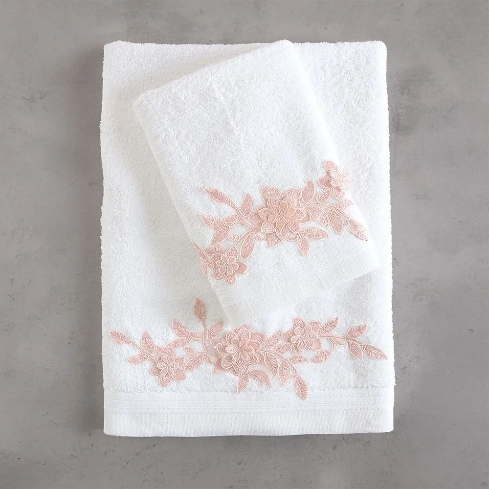 Πετσέτες Hemera (Σετ 3τμχ) White-Pink Ρυθμός Towels Set 80x150cm 100% Πενιέ Βαμβάκι
