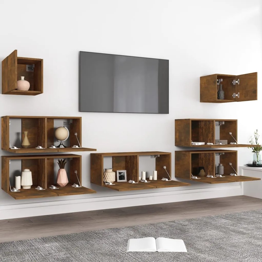 vidaXL Σετ Επίπλων Τηλεόρασης 7 Τεμαχίων Καπνιστή δρυς Επεξ. Ξύλο