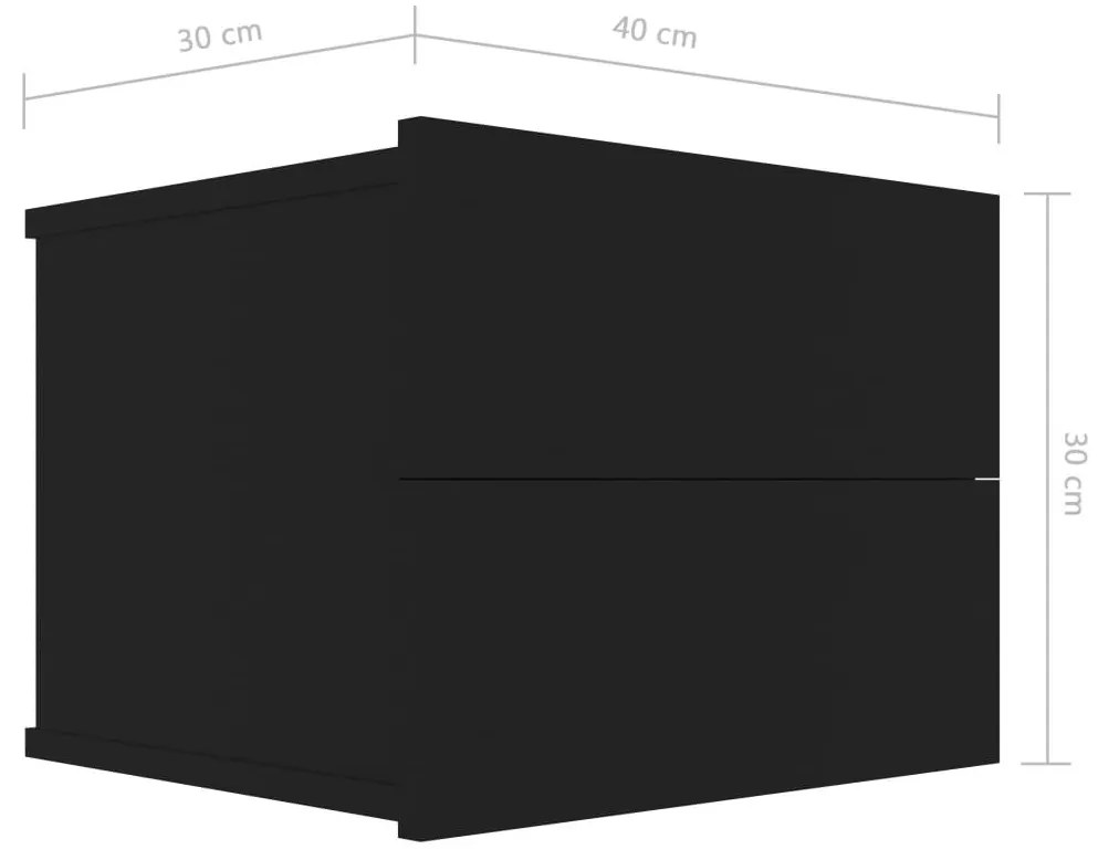 Κομοδίνα 2 τεμ. Μαύρα 40 x 30 x 30 εκ. από Επεξ. Ξύλο - Μαύρο