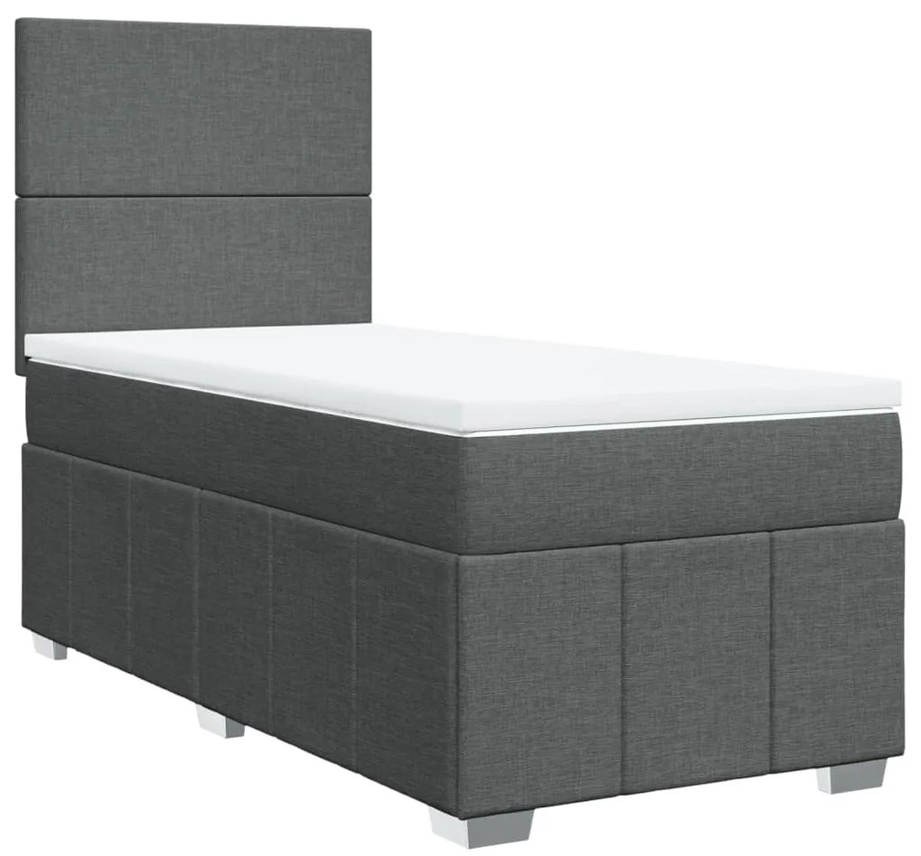 Κρεβάτι Boxspring με Στρώμα Σκούρο Γκρι 100x200 εκ. Υφασμάτινο - Γκρι