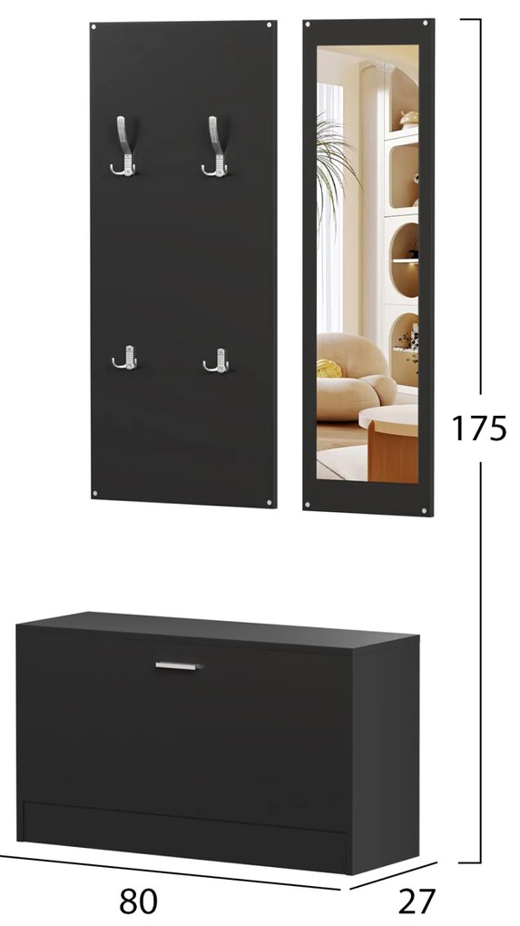 ΣΕΤ ΕΙΣΟΔΟΥ ΜΕ ΚΑΘΡΕΠΤΗ VERN HM2476.02 ΜΕΛΑΜΙΝΗ ΣΕ WENGE 80x27x175Υεκ