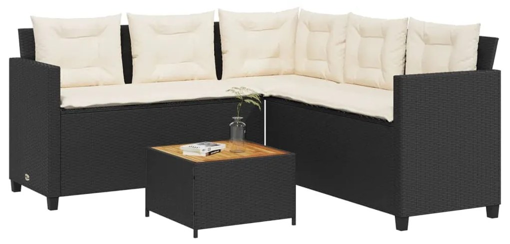 Καναπές Κήπου Γωνιακός Μαύρος Συνθ. Ρατάν Τραπέζι + Μαξιλάρια