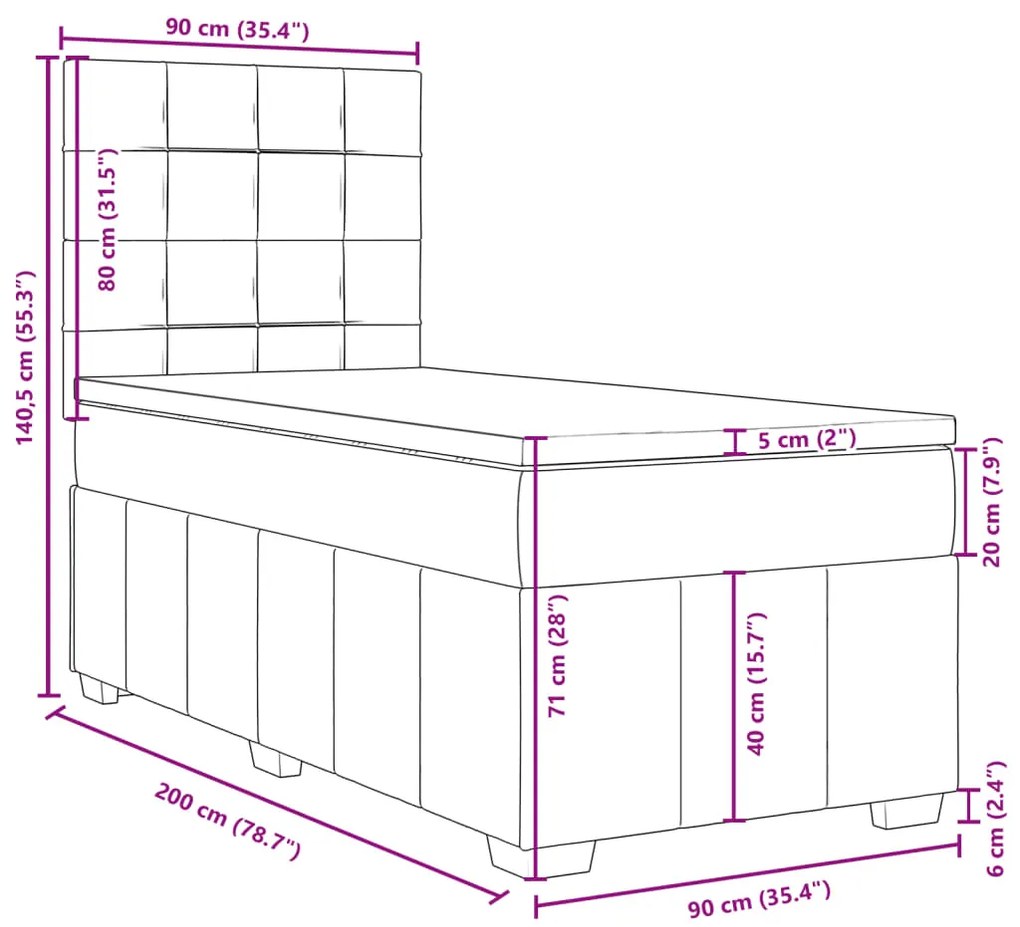 Κρεβάτι Boxspring με Στρώμα Ανοιχτό Γκρι 90x200 εκ. Υφασμάτινο - Γκρι