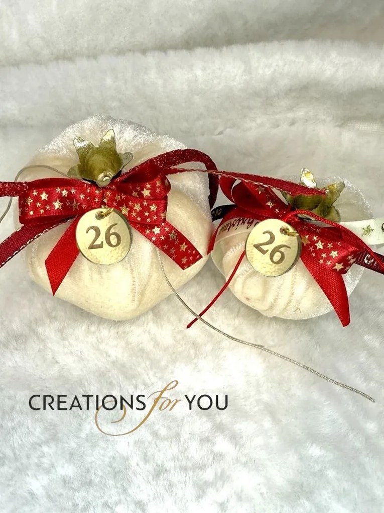 Ρόδι βελούδινο μικρό με χρυσό κοτσάνι 6,5 εκ. - Κόκκινο