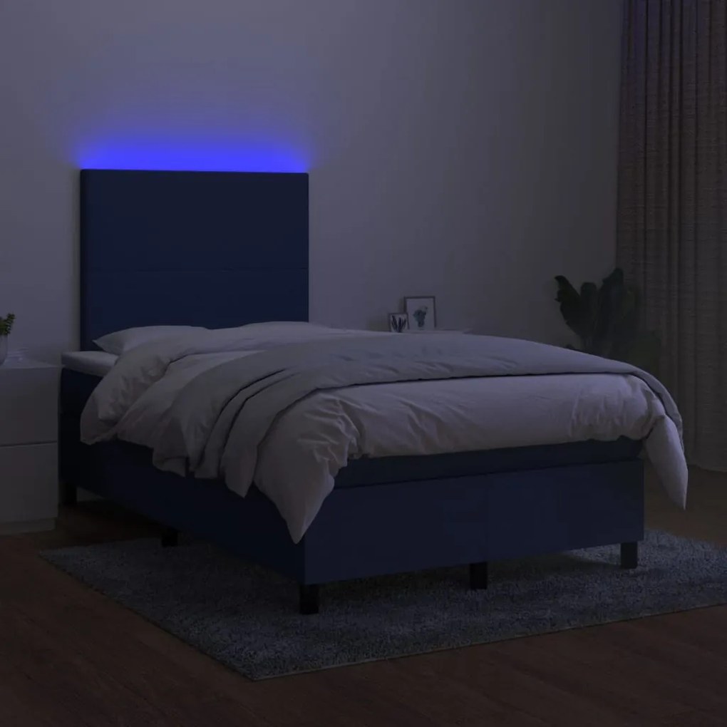 vidaXL Κρεβάτι Boxspring με Στρώμα & LED Μπλε 120x190εκ. Υφασμάτινο