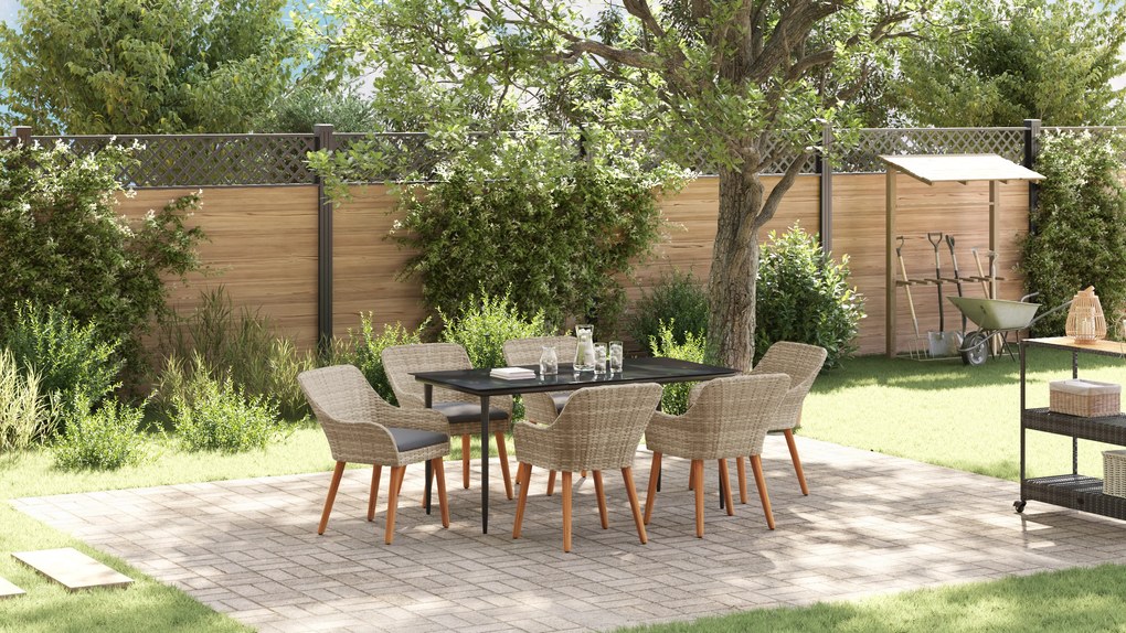 vidaXL Σετ τραπεζαρίας 7 pcs Ανοιχτό γκρι και Μαύρο Large