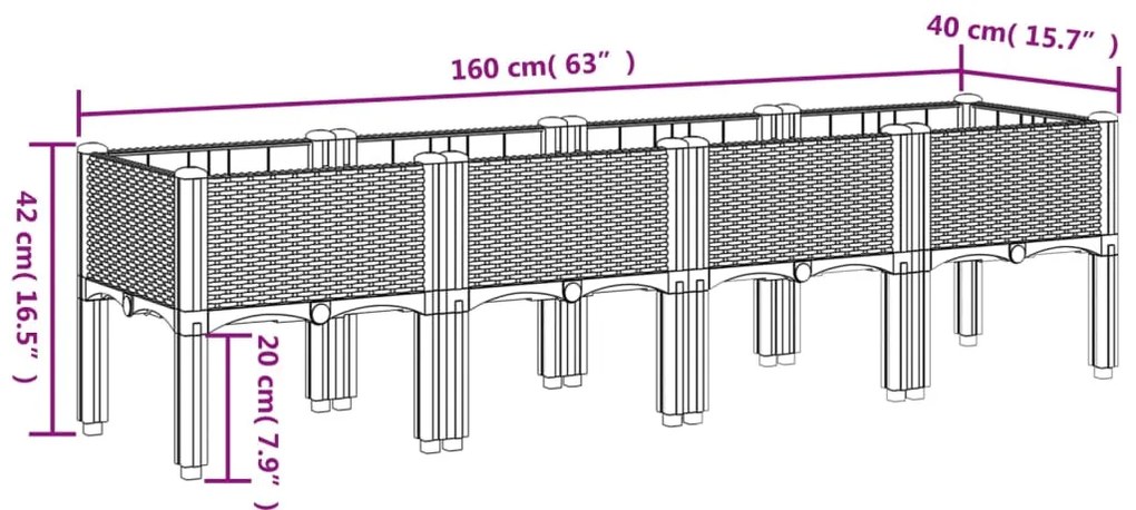 ΖΑΡΝΤΙΝΙΕΡΑ ΚΗΠΟΥ ΜΕ ΠΟΔΙΑ ΑΝ. ΓΚΡΙ 160X40X42 ΕΚ ΠΟΛΥΠΡΟΠΥΛΕΝΙΟ 367902