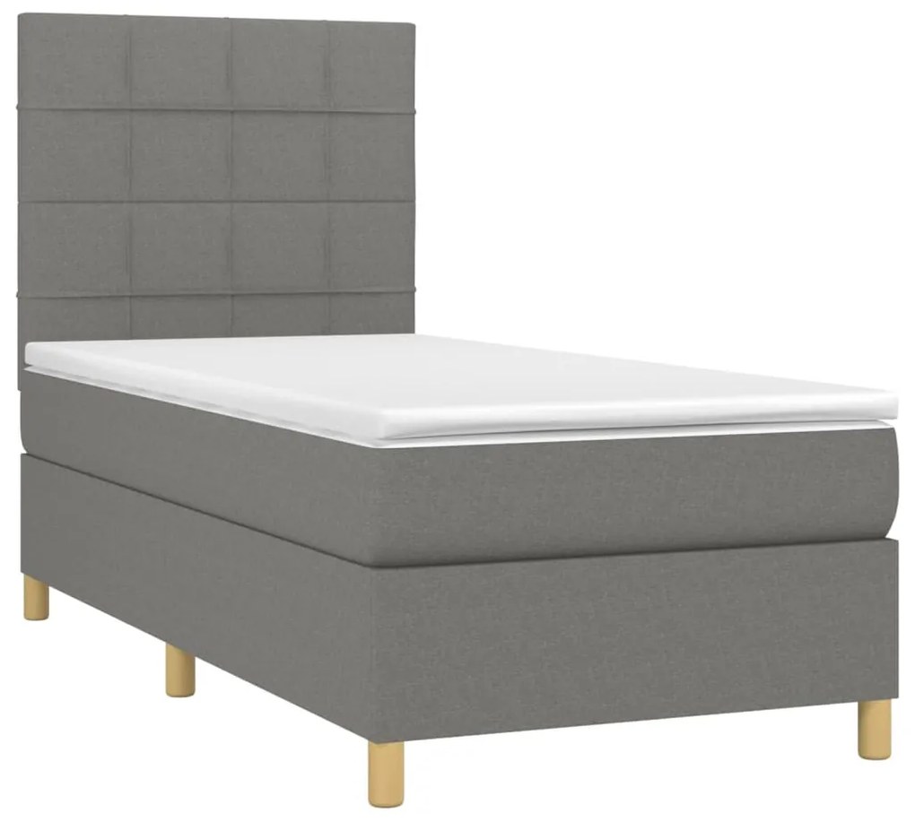 vidaXL Κρεβάτι Boxspring με Στρώμα & LED Σκ.Γκρι 90x190 εκ. Υφασμάτινο