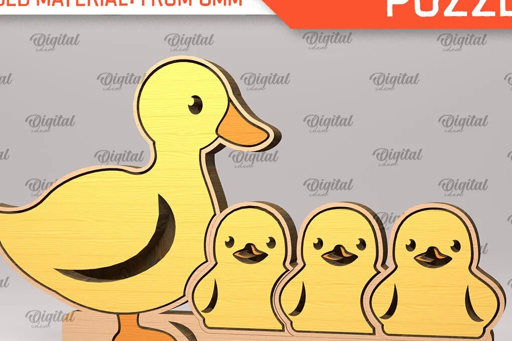 Intra απο ξύλο plywood Χρώμα wenge 3mm-4mm πάχος - Duck Family Puzzle Δίασταση 30x20 cm INTRAFABR-19146873